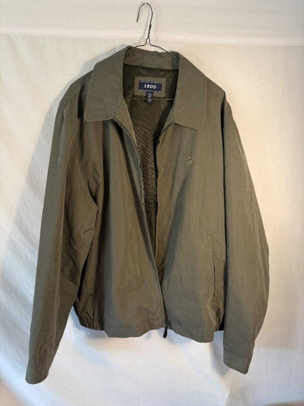 IZOD Mens XL Green Harrington Golf Jacket Full Zip Lightweight Mesh Lined Bomber